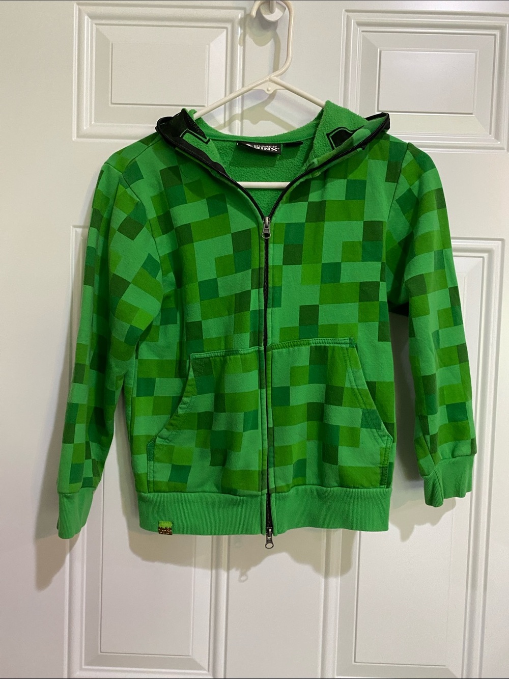 Kids Green Pixel-Print Hooded Zip Sweatshirt